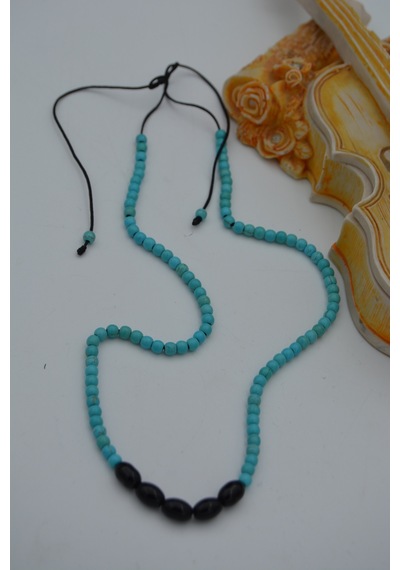 Stoneage Jewellery Arpa Oniks Ve Turkuaz Taşlı Metalsiz  Kolye Mavi