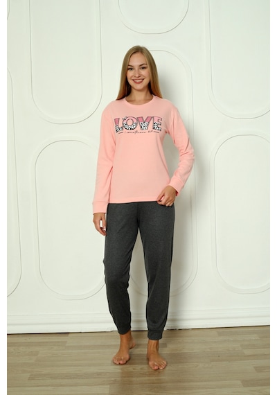 Wordex Fawn 04-3011 İnterlok Kumaş Love Baskılı Kışlık Ev Kadın Pijama Takımı Soft Pembe Wordex Fawn 04-3011 İnterlok Kumaş Love Baskılı Kışlık Ev Kadın Pijama Takımı Soft Pembe