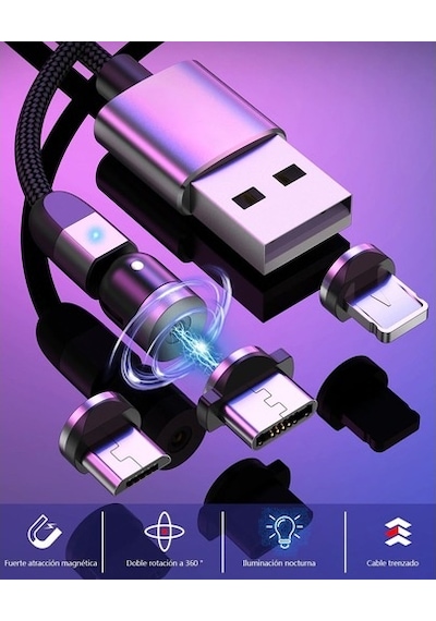 3 In 1 Şarj Kablosu Manyetik Led Işıklı Hızlı Şarj 3A Usb-C
