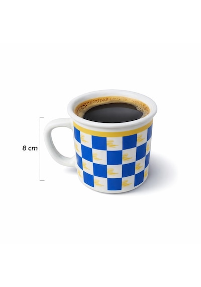 Dyris 8 Cm Porselen Kahve Kupası Mavi Kare Desenli, Americano & Filtre Kahve Fincanı Mavi - Beyaz