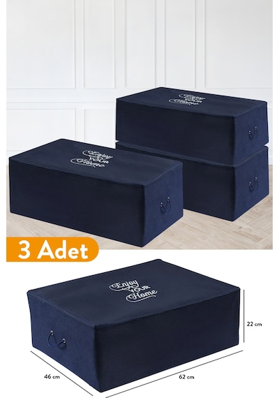 Serstil 3 Adet - Büyük Boy Baza Altı Lacivert Hurç 62 X 46 X 22 Cm