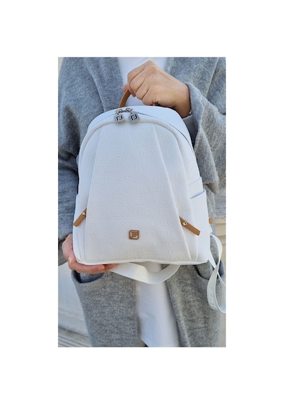 Beyaz Taba 4040 Orijinal Just Polo Kadin 9 Bolmeli Orta Boy Sirt Cantasi 31x29 Cm Beyaz - Laci