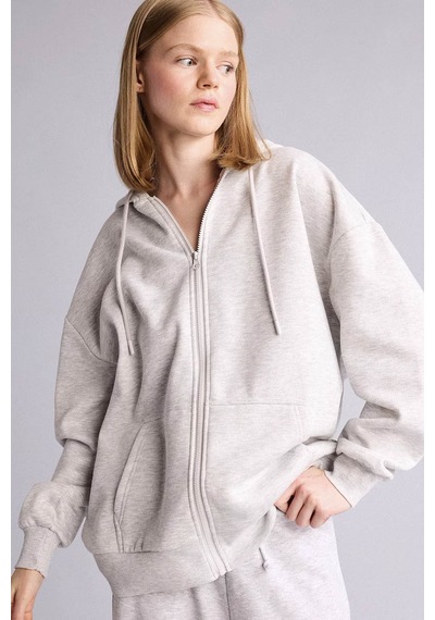 Defacto Pamuklu Oversize Kapüşonlu Gri Kadın Hırka V4233az/gr256