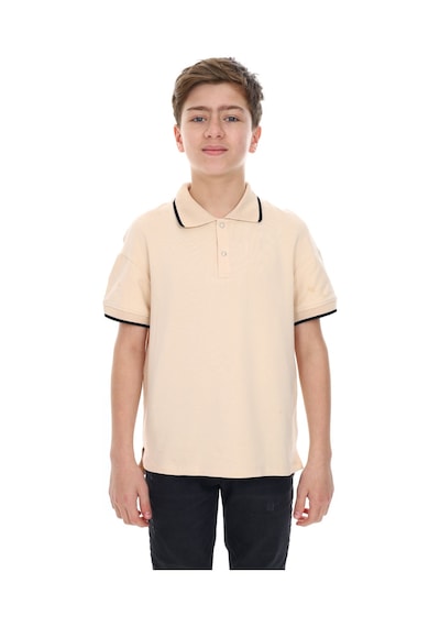 Toontoy Kids Toontoy Erkek Çocuk Polo Yaka Kolu Baskılı Tişört Bej