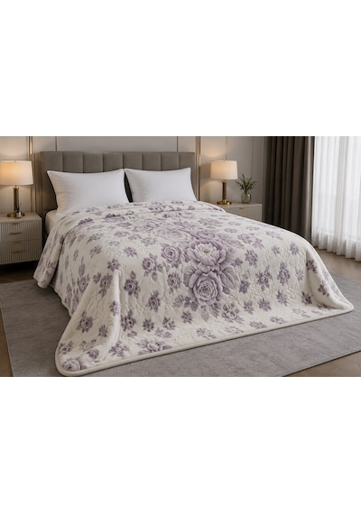 Aslan Desenli /çift Kişilik/ Lüx Battaniye/ 3 Kg / Modern / Şık / Çeyizlik Lila - Mor