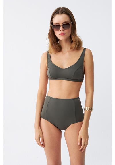 Akbeniz Kadın Basic Haki Pedli Yüksek Bel Bikini Takımı
