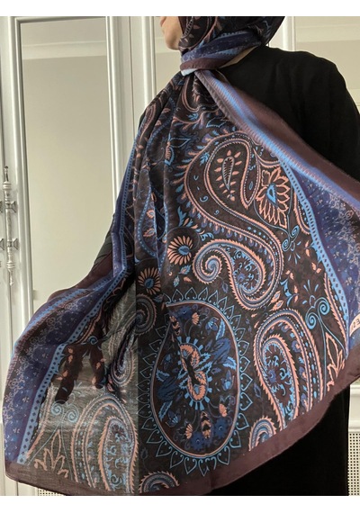 Modakaşmir Aminenesil Etnik Desen Soft Pamuk Şal Bordo Mavi Renk