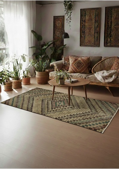 Bohem Stil Vintage Halı Özel Tasarım Anadolu Koleksiyonu Doğal Halı Çok Renkli