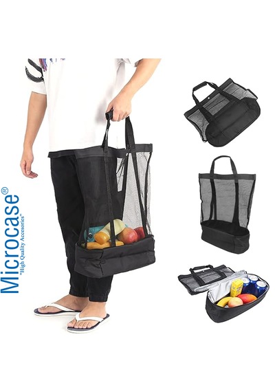 Microcase 2 Katlı 50lt Termal Buzluk Bölmeli Plaj Seyahat Çantası Al4519 Siyah