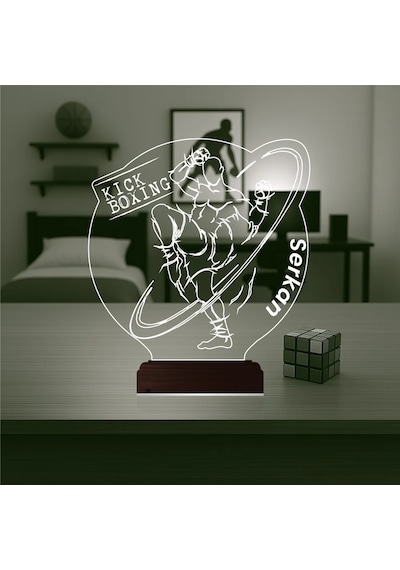 Luvivia Kick Box Boksör Hediye Kişiye Özel 3d Lamba - Masa Gece Lambası Şeffaf
