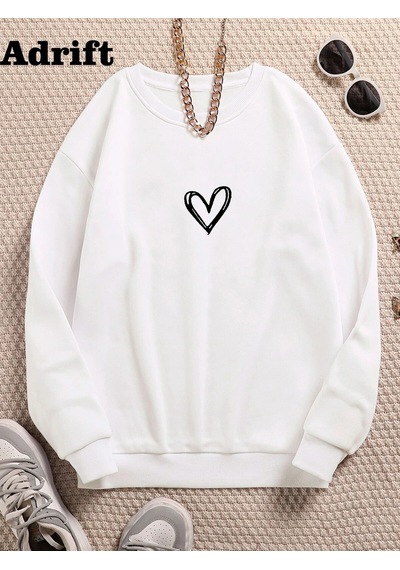 Startmore Adrift Adrif Minimal Kalp Renkli Oversize Bisiklet Yaka Pamuklu Sweatshirt Beyaz Beyaz