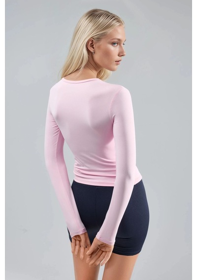 Hiccup Busem Slim Fit Yuvarlak Yaka Uzun Kollu Bluz Toz Pembe