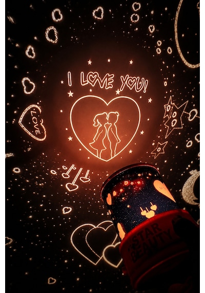 Projeksiyon Dekoratif Aydınlatma Kalp Yıldız I Love You Temalı 3d Yansıtma Gece Lambası 2 Modlu Kırmızı