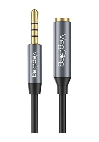 Veggieg 3.5mm Trss Aux Kulaklık Mikrofon Ses Uzatma Kablosu 1 Metre