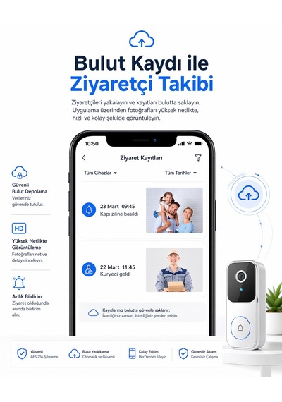 Akıllı Kablosuz Güvenlik Kapı Zili Kızılötesi Gece Görüş Modu Hd 1080p Kapı Zili Kamera Hareket Algılama
