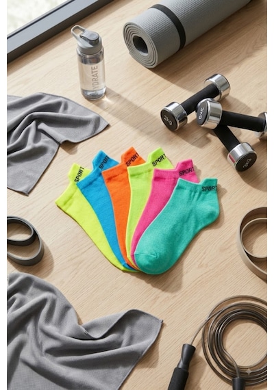 Socketta Kadın Mikrofiber Dikişsiz 6'lı Karışık Renk Patik Çorap Premium Çok Renkli