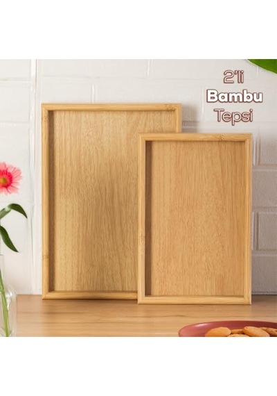 Ayrex Porsima Pbt-362 Ahşap Tepsi 2li Set Çay Kahve Bambu Sunumu Tepsi Seti