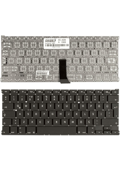 Apple Uyumlu MacBook AIR 13" A1466 Klavye (Siyah Tr) (Pars Power) Türkçe - Büyük Enter 302568