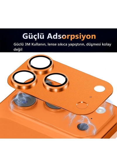 Apple Uyumlu iPhone 17 Pro Metal Koruyucu Lens Çerçeveli Lens Kozmik Turuncu