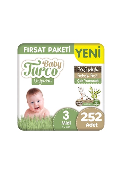 Baby Turco Doğadan 3 Beden Pofuduk Bebek Bezi Fırsat Paketi 42x6 252 Adet 3 Numara