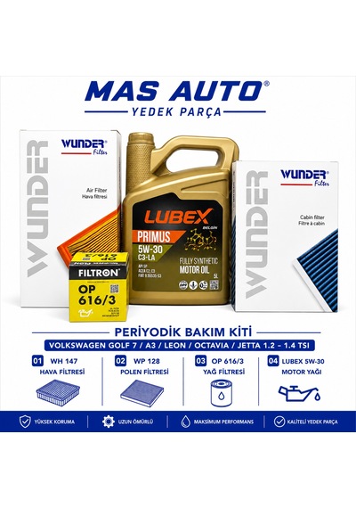 Volkswagen Golf 7 / Audi A3 / Seat Leon / Skoda Octavia / Volkswagen Jetta 1.2 - 1.4 Tsı Periyodik Bakım Seti Lubex 5w30 Volkswagen Golf 7 / Audi A3 / Seat Leon / Skoda Octavia / Volkswagen Jetta 1.2 - 1.4 Tsı Periyodik Bakım Seti Lubex 5w30