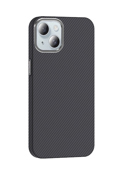Noktaks - İphone 15 Uyumlu Kılıf Magsafe Özellikli Karbon Fiber Görünümlü Gros Kapak - Gri-siyah - T36928