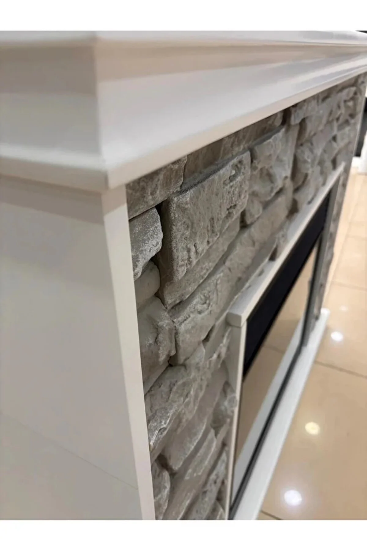Tektes 130 CM Mdf 3D Taşlı Dekoratif Şömine 8 Renkli Alev Gerçekçi Ses Efekti Wifi Akıllı Kontrol