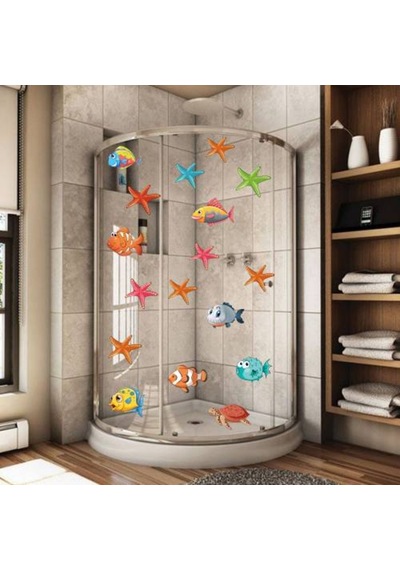 Balıklar Ve Deniz Yıldızları Duşakabin Banyo Sticker Seti