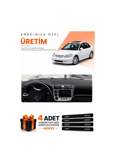 Honda Civic Vtec2 2002-2005 Uyumlu Torpido Koruma Örtüsü Oto Kılıfı - Siyah Gri