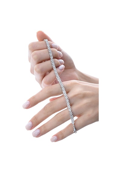 Gümüş Rodyumlu Zirkon Taşlı Modern Görünümlü V Model Uzay Yolu Bileklik Barcode Gümüş