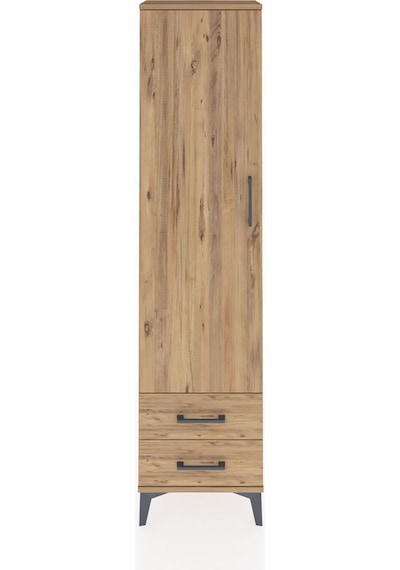 Arges Dolap Tek Raflı 2 Çekmeceli Tek Askılı 44x30x182 Çam-çam Çam