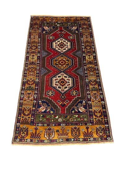 El Dokuma Sıfır Yahyalı Halısı 106x208 Kırmızı Kök Boya Halı Kırmızı