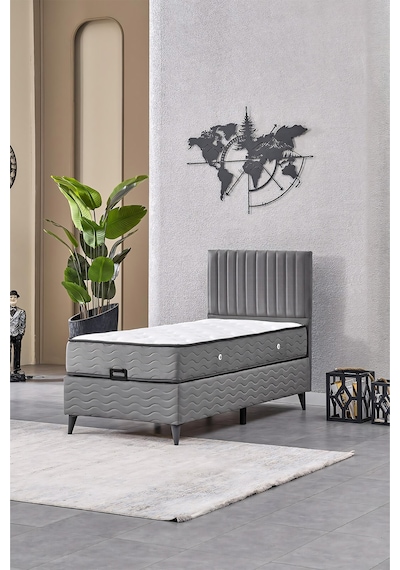 Evdemo Ezgi Tek Kişilik Baza Başlık Set Gri 90 190 90 x 190