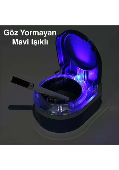 Ally Sd-1201 Led Işıklı Kapaklı Araç Küllük Oto Araba Kül Tablası- 5775 Siyah