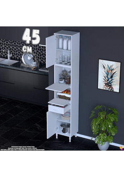 Modilayn Ece Kapaklı Çekmeceli Çok Amaçlı Kiler Dolabı - Mutfak Ve Kahve Köşesi 45 Cm Beyaz Modilayn Ece Kapaklı Çekmeceli Çok Amaçlı Kiler Dolabı - Mutfak Ve Kahve Köşesi 45 Cm Beyaz