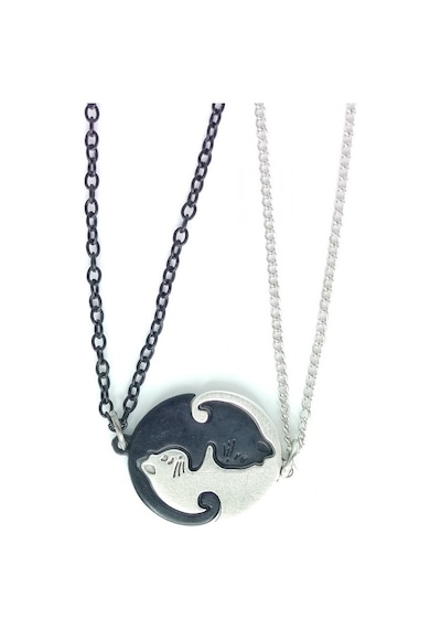 Unisex Ying Yang Kedili Çift Kolye Pembe