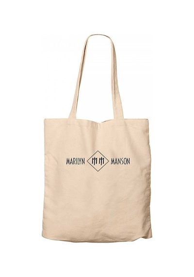 Marilyn Manson Logo and Text Krem Kanvas Bez Çanta Krem