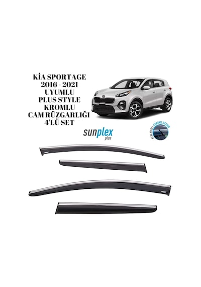 Kia Sportage 2016 2017 2018 2019 2020 2021 İle Uyumlu Plus Style Kromlu Cam Rüzgarlığı 4 Parça Sunplex Plus-1-012-001 1 Adet