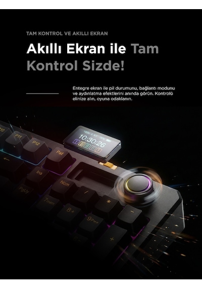 Kenpachi Ekranlı 2.4g + Bt Wireless Rgb Hot Swap Gasket Oil Switch Mekanik Klavye Oyuncu Klavyesi Türkçe