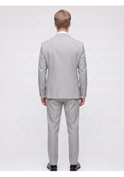 Tk6896 Erkek 3 Parça Slim Fit Çift Yırtmaçlı Takım Elbise Yelekli Şık Klasik Takım 6 Drop Açık Gri