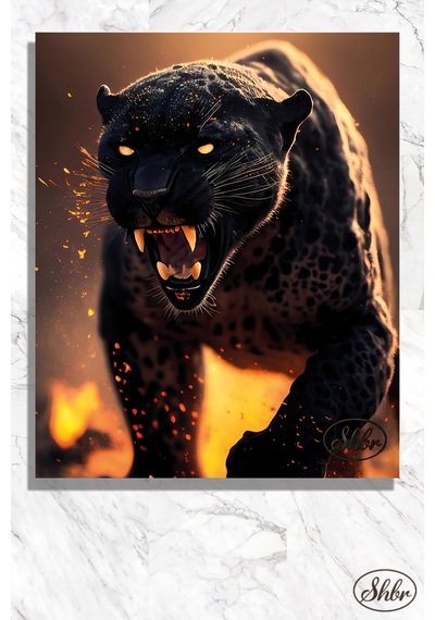 Tekli, Dikey, Kanvas, Dekoratif, Duvar, Tablosu , Jaguar, Panter, Gece Vahşi Hayvan,