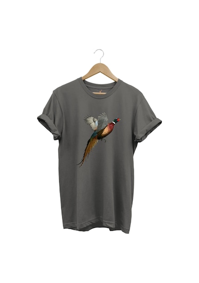 Avcılık Tavuskuşu Baskılı Minimal Regular Fit %100 Pamuk Gri T-shirt Antrasit