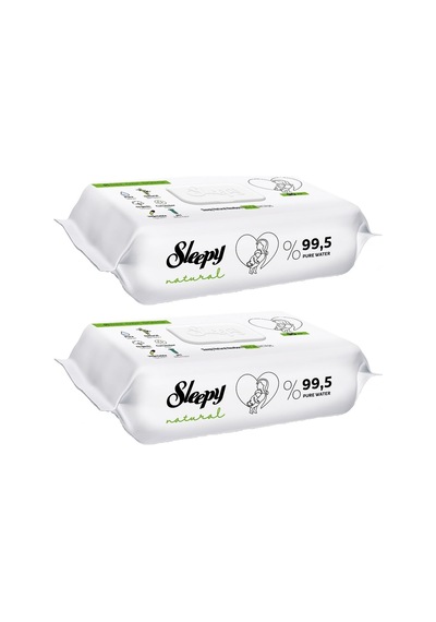 Sleepy Islak Havlu Mendil 90 Yaprak Natural Yenidoğan 2 Li Set 180 Yaprak Plastik Kapaklı Tekli