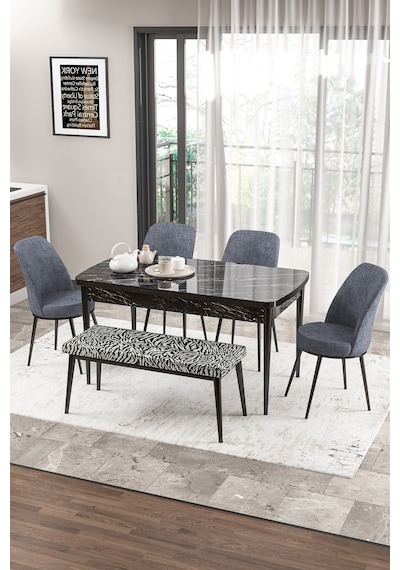 Canisa Zen Serisi 80x132 Mdf Açılabilir Siyah Mermer Desen Masa Takımı 4 Füme Sandalye Ve 1 Zebra Bench Masa Siyah Mermer Sandalye Füme Bench Zebra Canisa Zen Serisi 80x132 Mdf Açılabilir Siyah Mermer Desen Masa Takımı 4 Füme Sandalye Ve 1 Zebra Bench Masa Siyah Mermer Sandalye Füme Bench Zebra