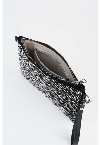 Vivaq Kadın Gümüş Taşlı Süet Bilek Askılı Ve Zincir Askılı Portföy El Ve Clutch Çanta SİYAH
