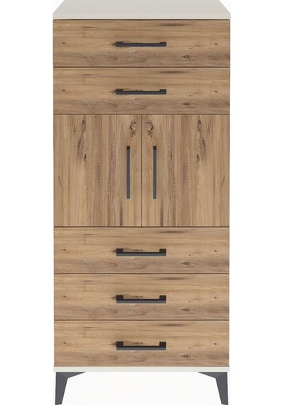 Arges Dolap Tek Raflı 5 Çekmeceli 2 Kapaklı 60x30x134 Aytaşı-çam Aytaşı