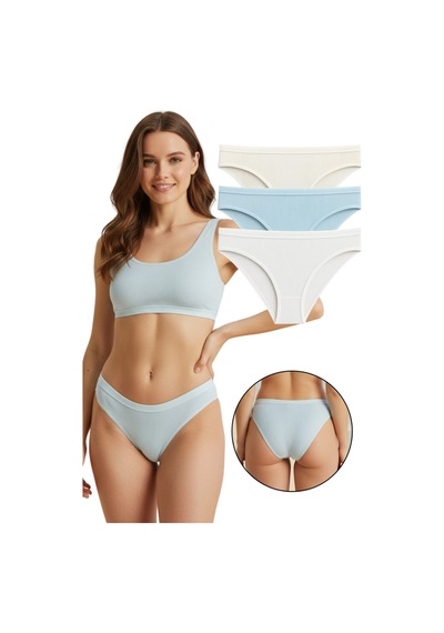 Sensu Kadın 3'lü Modal Fitilli Slip Külot Model-2 Ekru