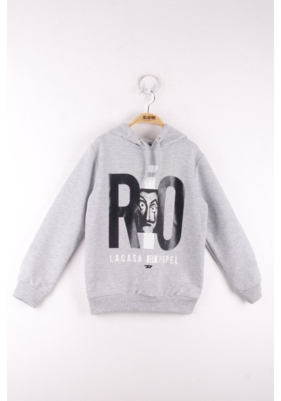 Toontoy Kids Toontoy Erkek Çocuk La Casa Baskılı Sweatshirt Gri Melanj