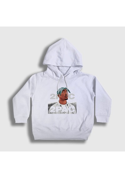 Presmono Unisex Çocuk 2pac Tupac Shakur Kapüşonlu Sweatshirt Beyaz
