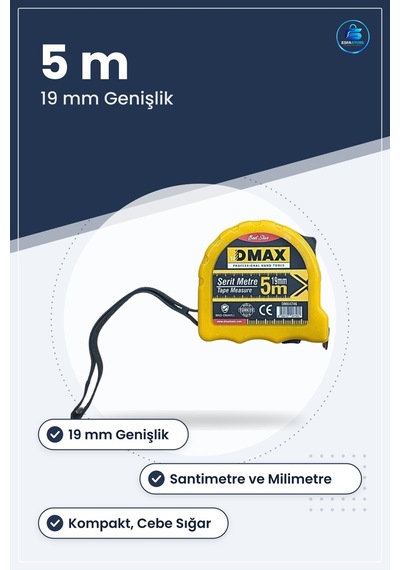 Şerit Metre 5 M 19 Mm Santimetre Ve Milimetre Ölçülü Kompakt Cebe